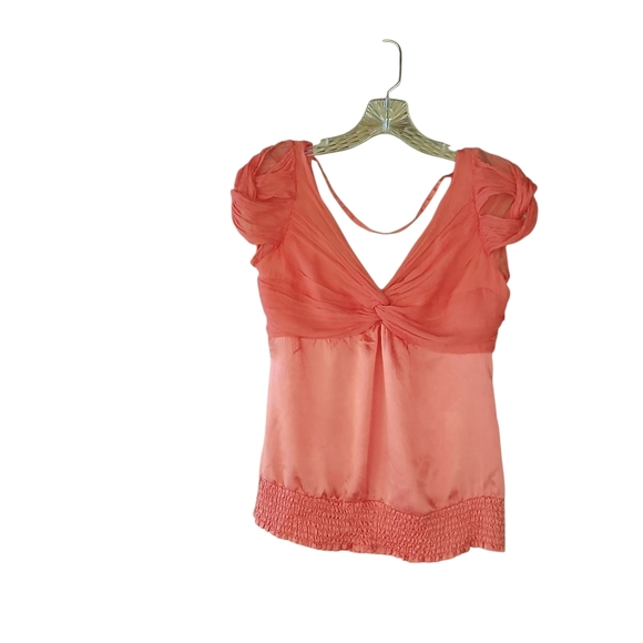 bebe Tops - Bebe Vintage Orange Knot Front Smocked Hem Off-the-Shoulder Silk Blouse Small